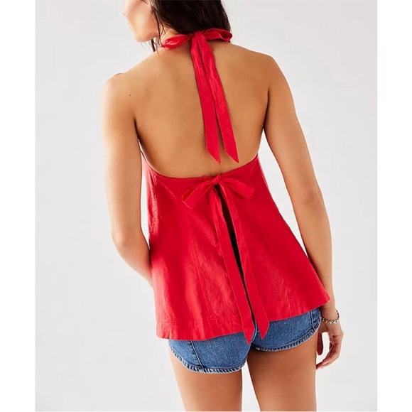Free People NWT Scout Linen Blend Vneck Snap-Close Halter Vest Top large - Picture 10 of 14